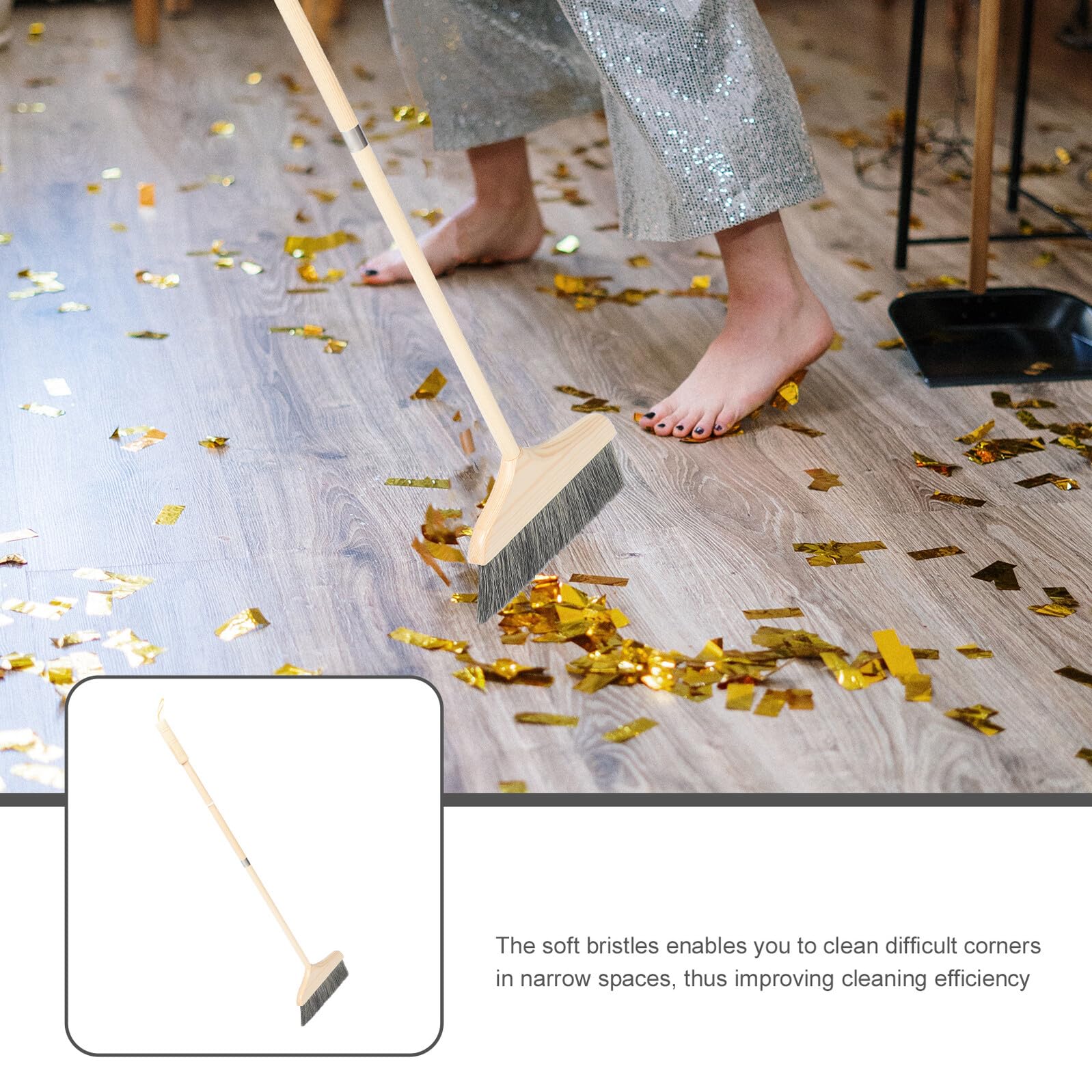 TOYANDONA Scopa da Interno con Manico Legno di Pino Setole Morbide Antistatiche per Pavimenti in Legno e Tappeti Spazzola Portatile per Pulizia Efficiente di Angoli Stretti