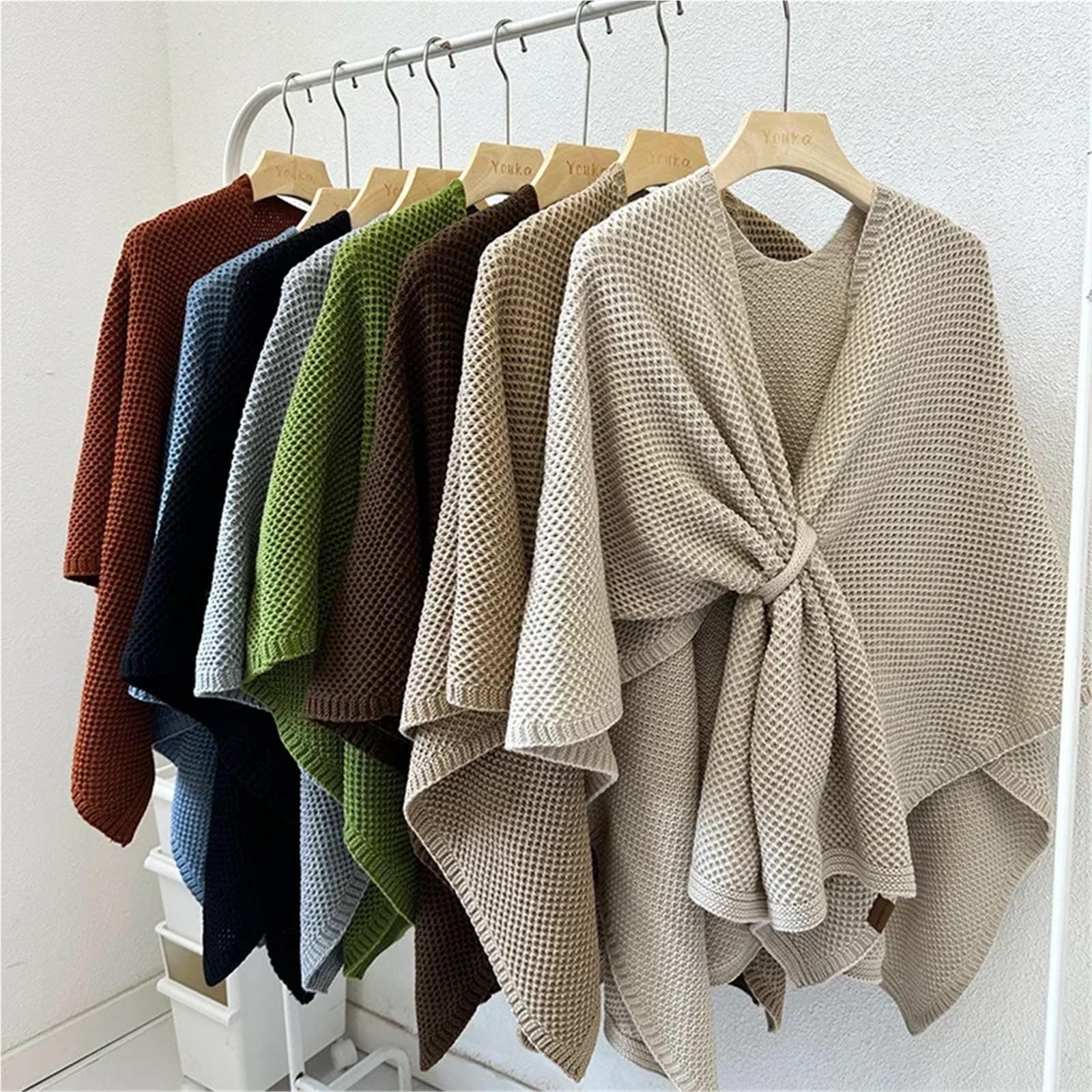 Poncho Donna Poncho Invernale Largo da Donna, Mantello Incrociato, Stile Streetwear, Lavorato a Maglia, Grande Cardigan a Pendolo