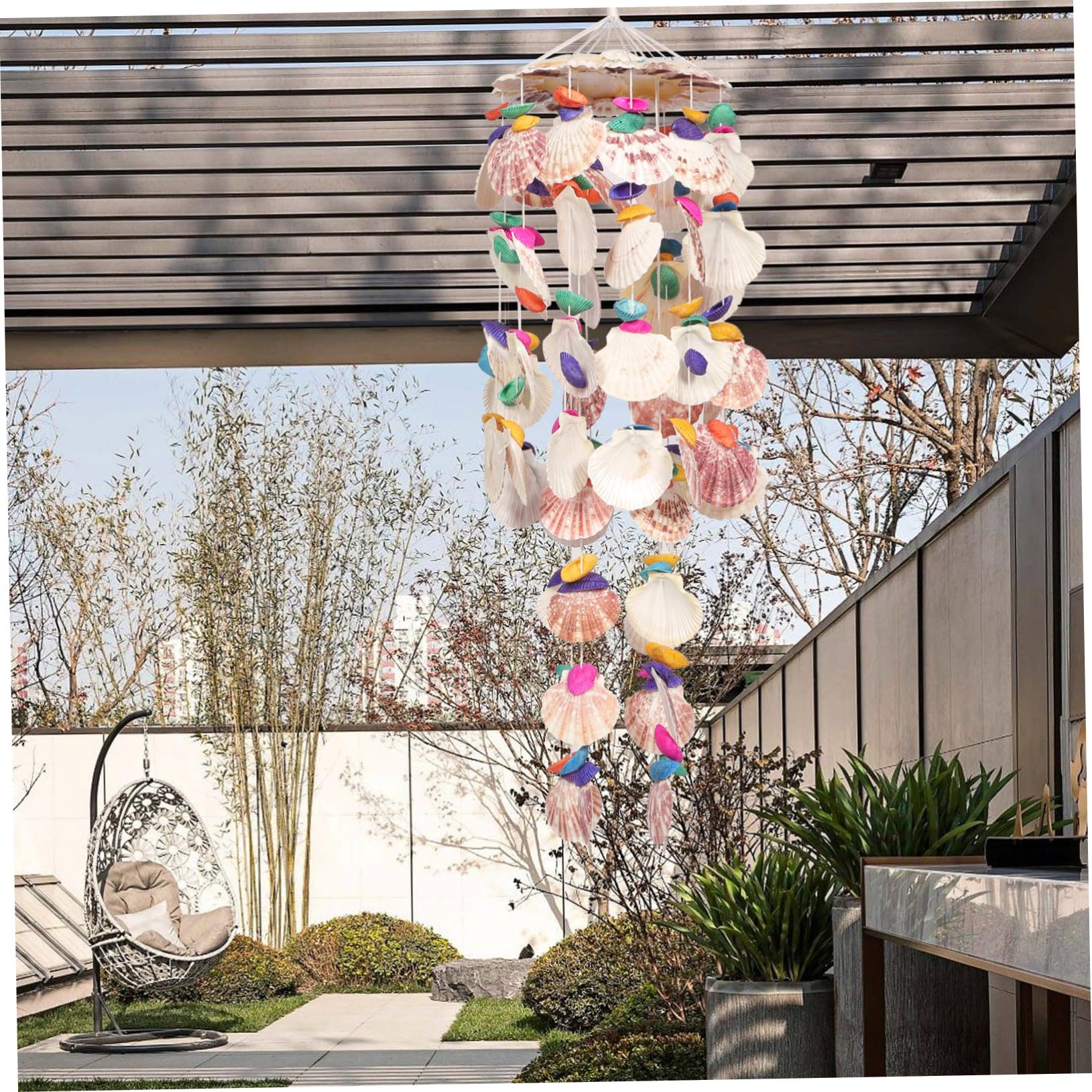 BESTonZON Muschel Windspiel Hängend Für Garten Terrasse Balkon Innenbereich Naturbelassene Handpolierte Muscheln Farbenfrohes Dekoratives Windspiel Mit Klarem Klang Geschenkidee