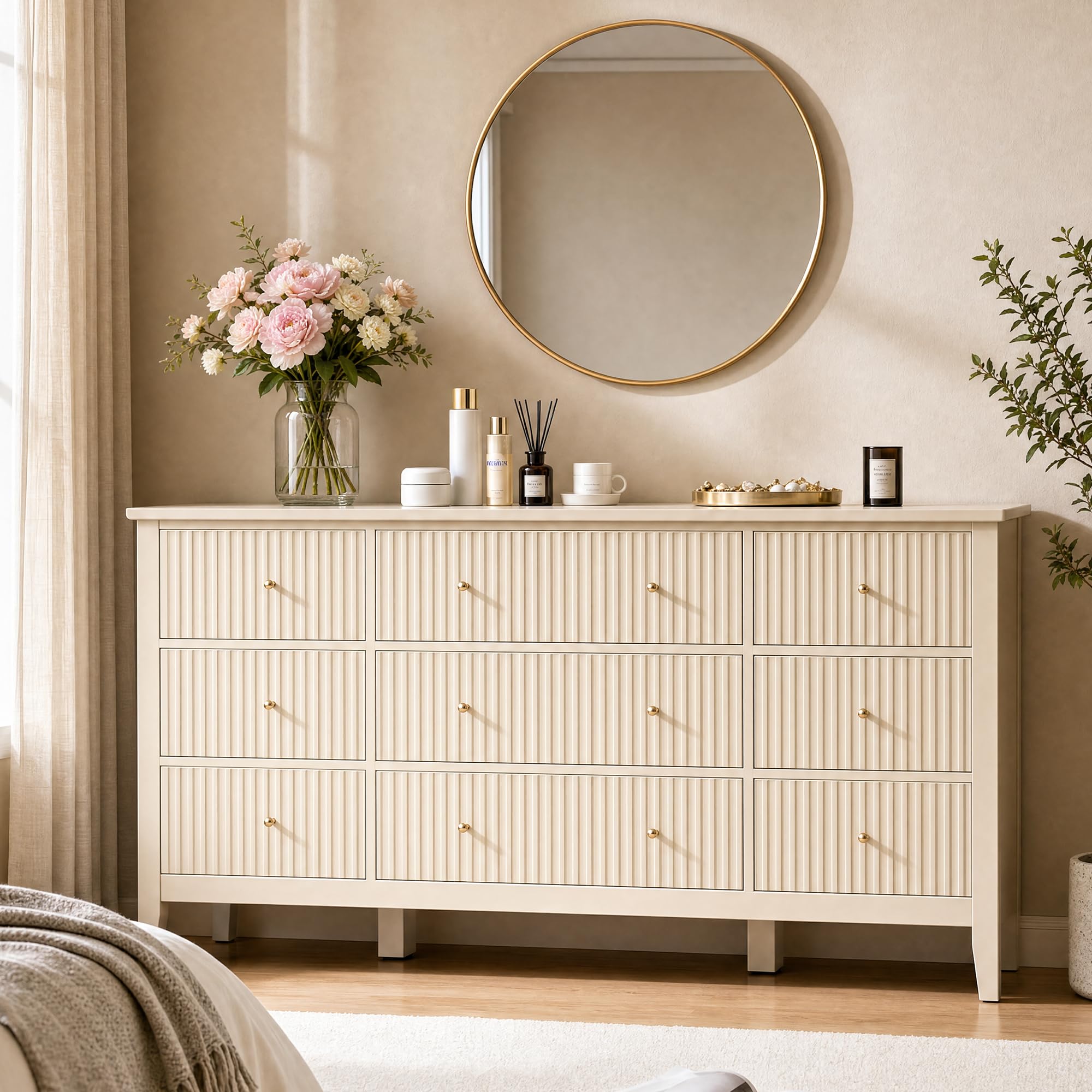 RoyalCraft Fluted Dresser for Bedroom with 9 Drawers, 59 inch Wide Long Dresser