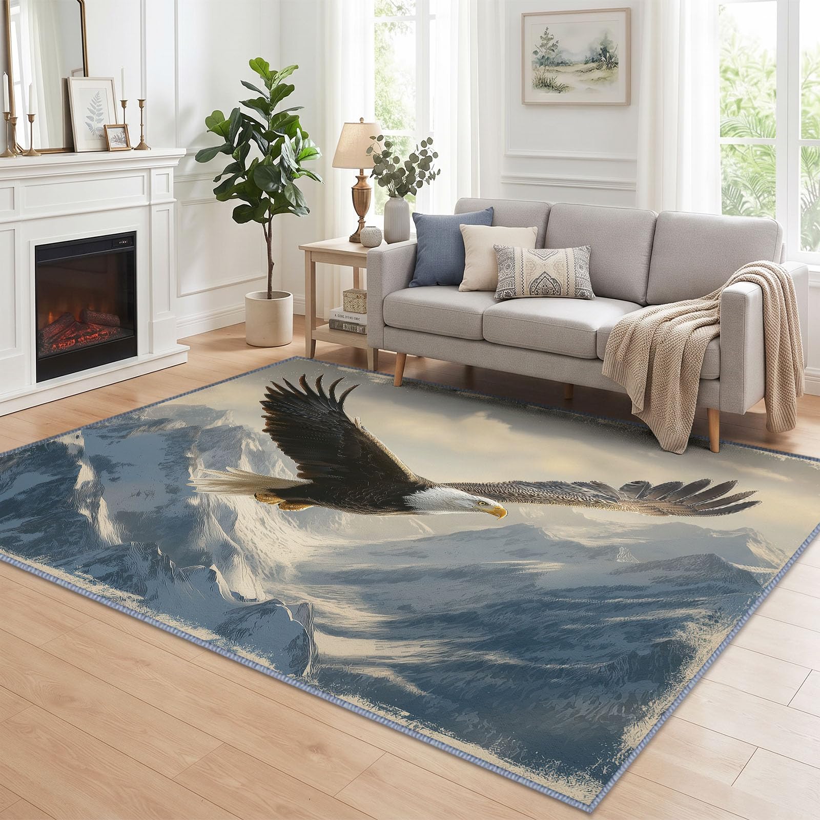 Générique Aigle Chauve Tapis Salon Entree 80x150 cm Lavable en Machine