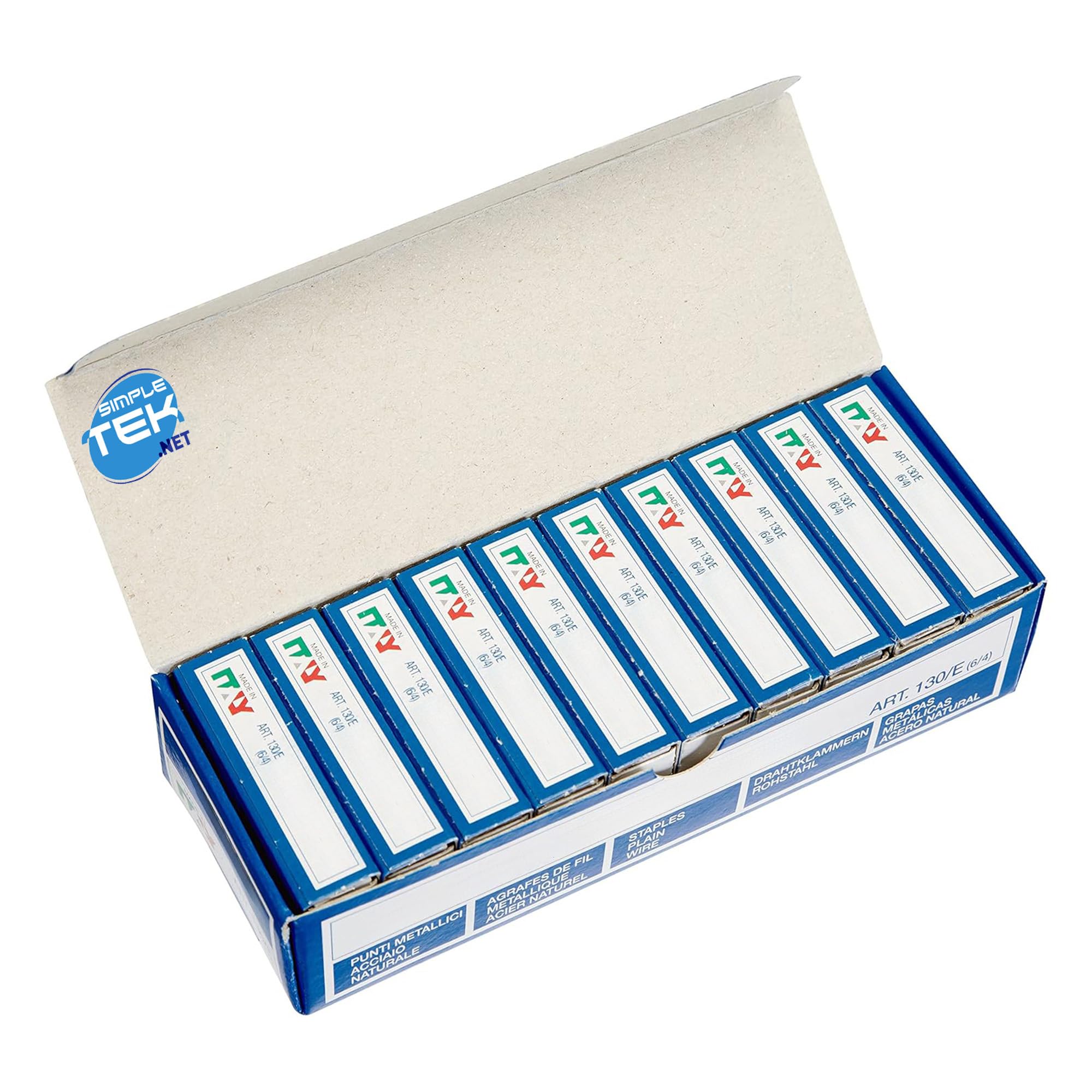 SIMPLETEK - 10000 punti metallici 130/E (6/4) — passo 6 mm, gamba 4 mm — confezione da 10.000 pezzi