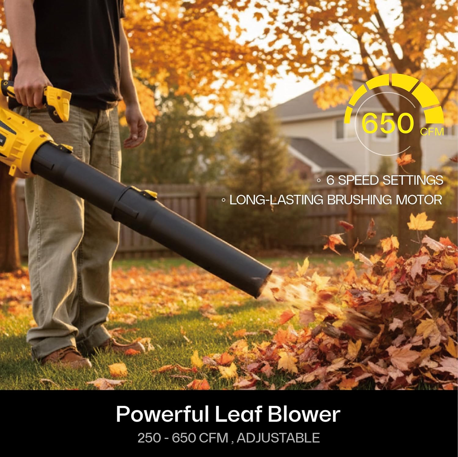 Cordless Leaf Blower, 21V Electric Leaf Blower with 2 Batteries and Fast Charger, 6 Speed Levels, 4.5Ah Battery Powered Blowers for Lawn Care, Yard, Leaves, Dust, Snow