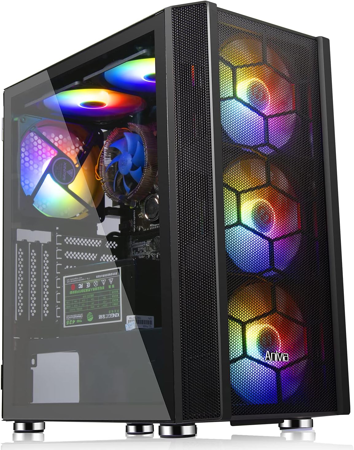 ATX Mid-Tower PC Gaming Case with Magnetic Design Dust Filter Pre-Installed 6 x 140mm Fans Glass Side Panel Cable Management System Airflow Computer Case