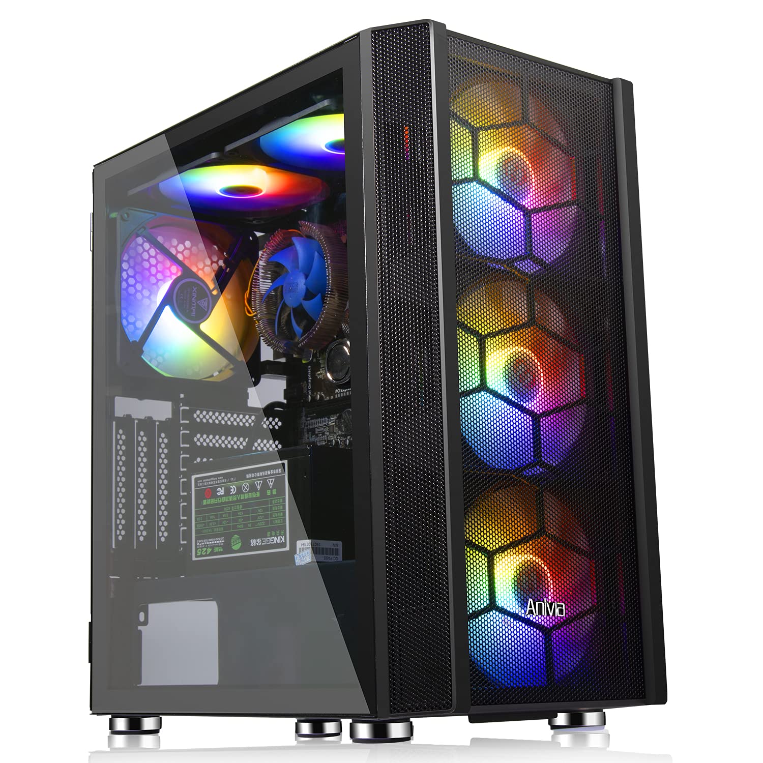 ATX Mid-Tower PC Gaming Case with Magnetic Design Dust Filter Pre-Installed 6 x 140mm Fans Glass Side Panel Cable Management System Airflow Computer Case