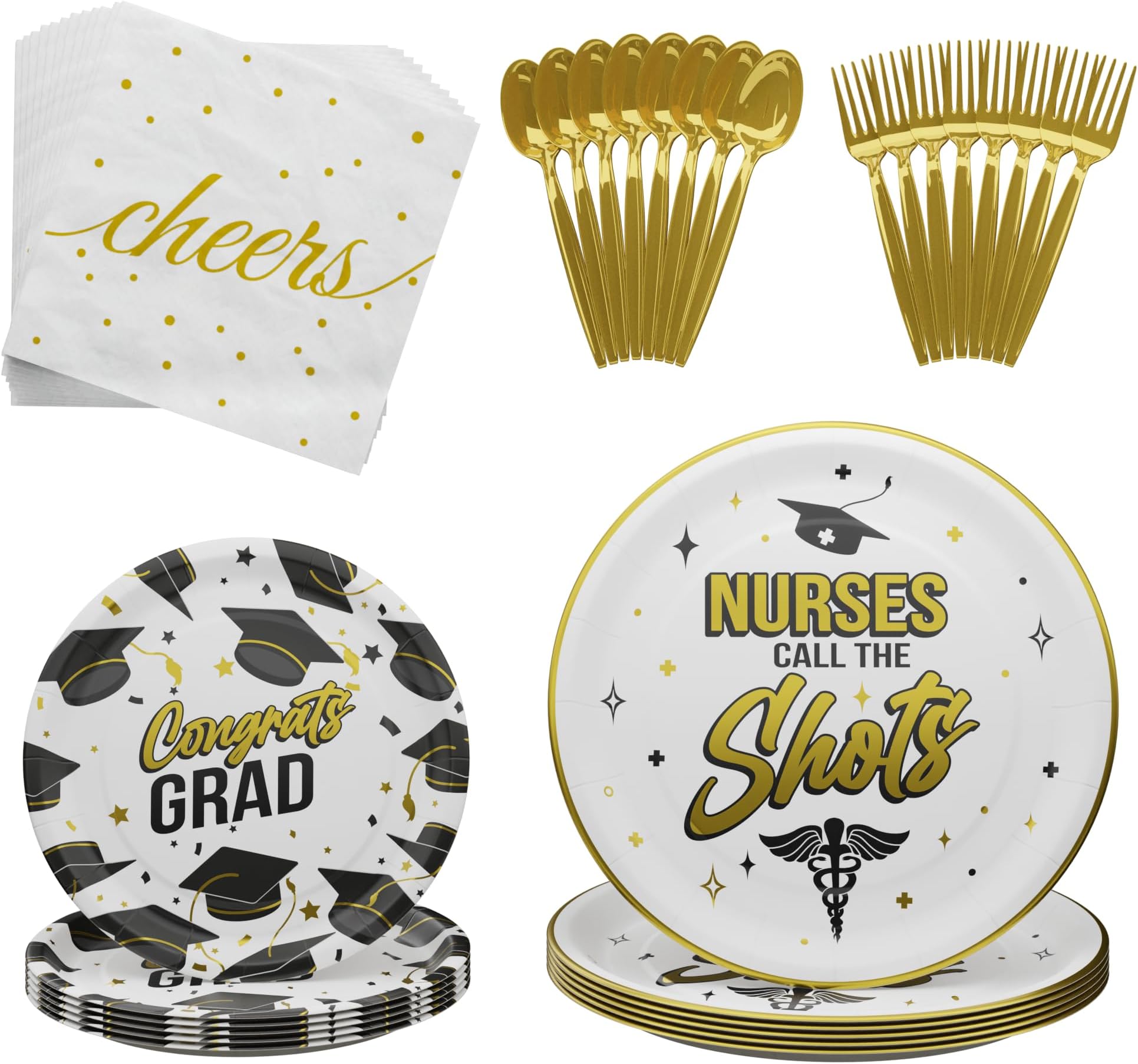 Blue OrchardsNurses Graduation Party Supplies (108 Pieces for 20 Guests) - Nurse Graduation 2024 Disposable Party Plates and Napkins Nursing School Grad Party RN Decorations Congrats Nurse Party