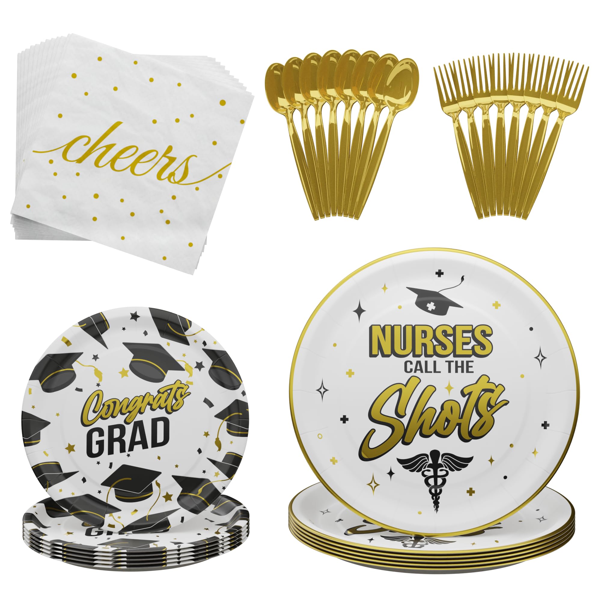 Blue OrchardsNurses Graduation Party Supplies (108 Pieces for 20 Guests) - Nurse Graduation 2024 Disposable Party Plates and Napkins Nursing School Grad Party RN Decorations Congrats Nurse Party