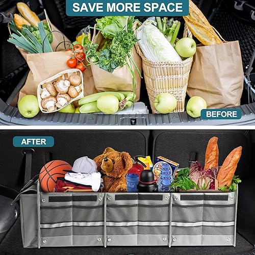 Miniatura 6 de Organizador de maletero de automóvil, almacenamiento plegable resistente de 115 litros, con bolsa térmica aislada a prueba de fugas, organizador de