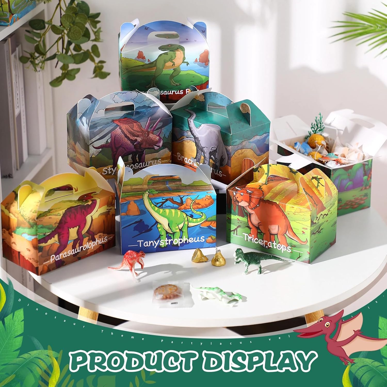TaoBary 24 Pcs Dinosaur Favor Boxes for Birthday Party Dinosaur Treat Boxes Dinotheme Candy Goodie Case Party Favors for Boys Girls Kids Baby Shower Supplies, 6 x 3.5 x 3.5 Inch(Vivid Style) - Image 2