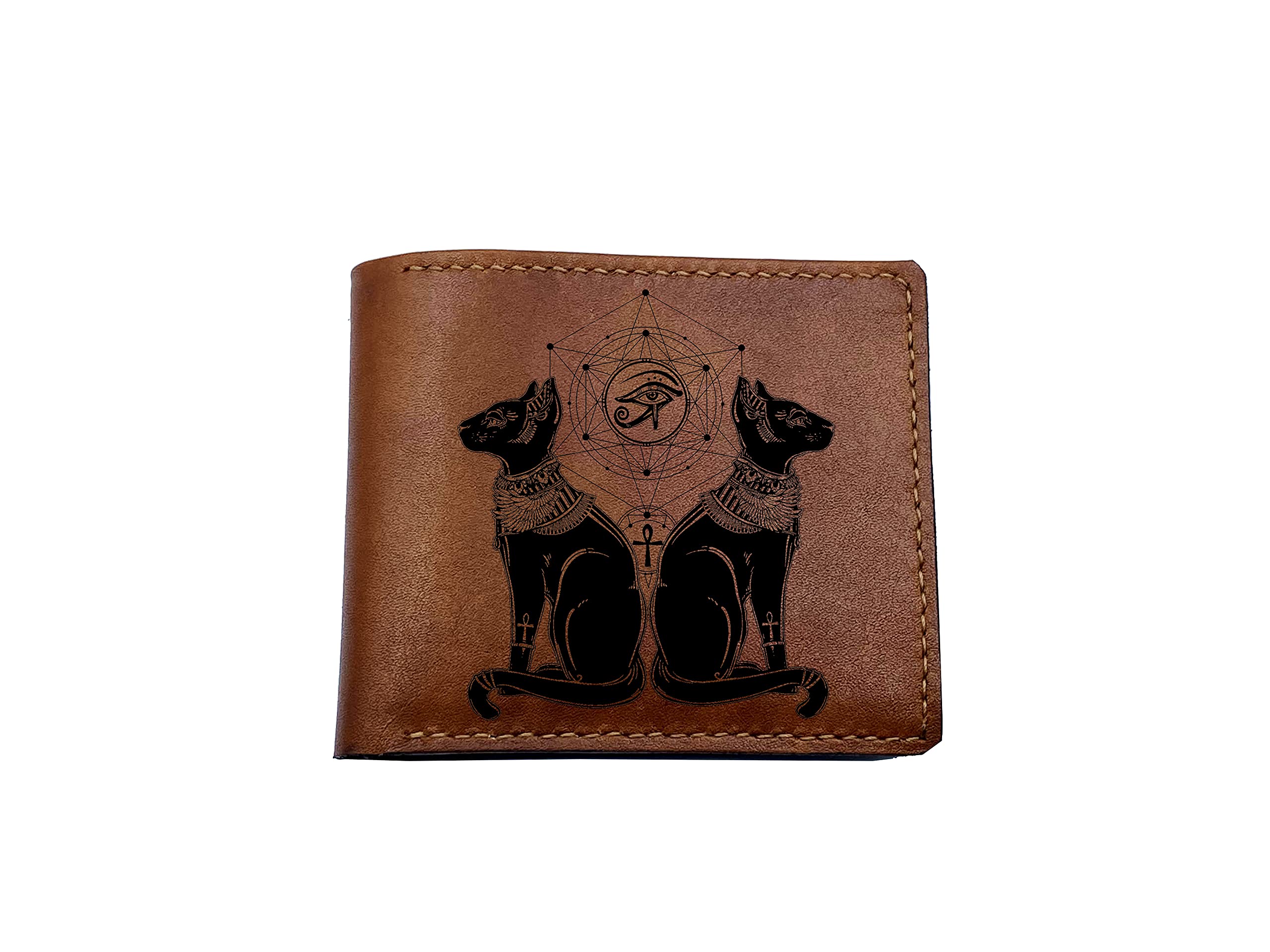 Black cat Egypt symbol leather men's wallet, mistical sign wallet for men, gift for him, present for boyfriend