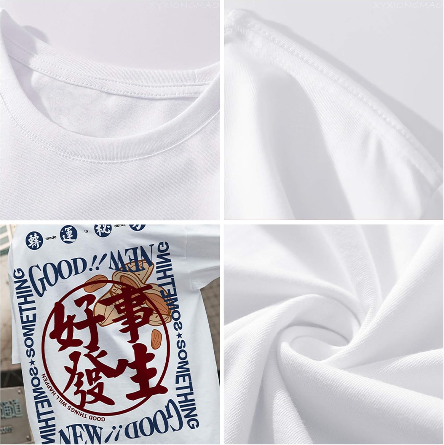 XYXIONGMAO Japanese Kanji Graphic Printed White Casual Tees Shirts Unisex Streetwear Hip Hop T-Shirt for Men - Image 7