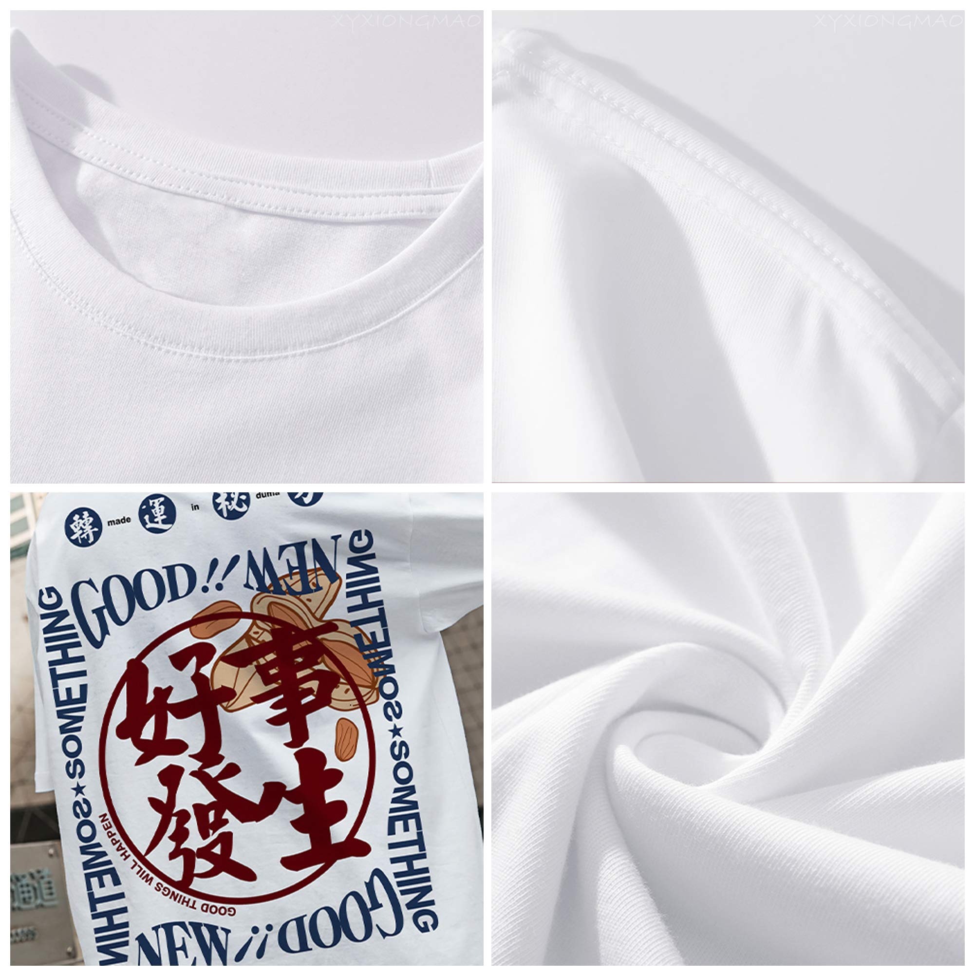 XYXIONGMAO T-shirt casual bianca con stampa grafica Kanji giapponese, unisex, streetwear, hip hop, maglietta da uomo