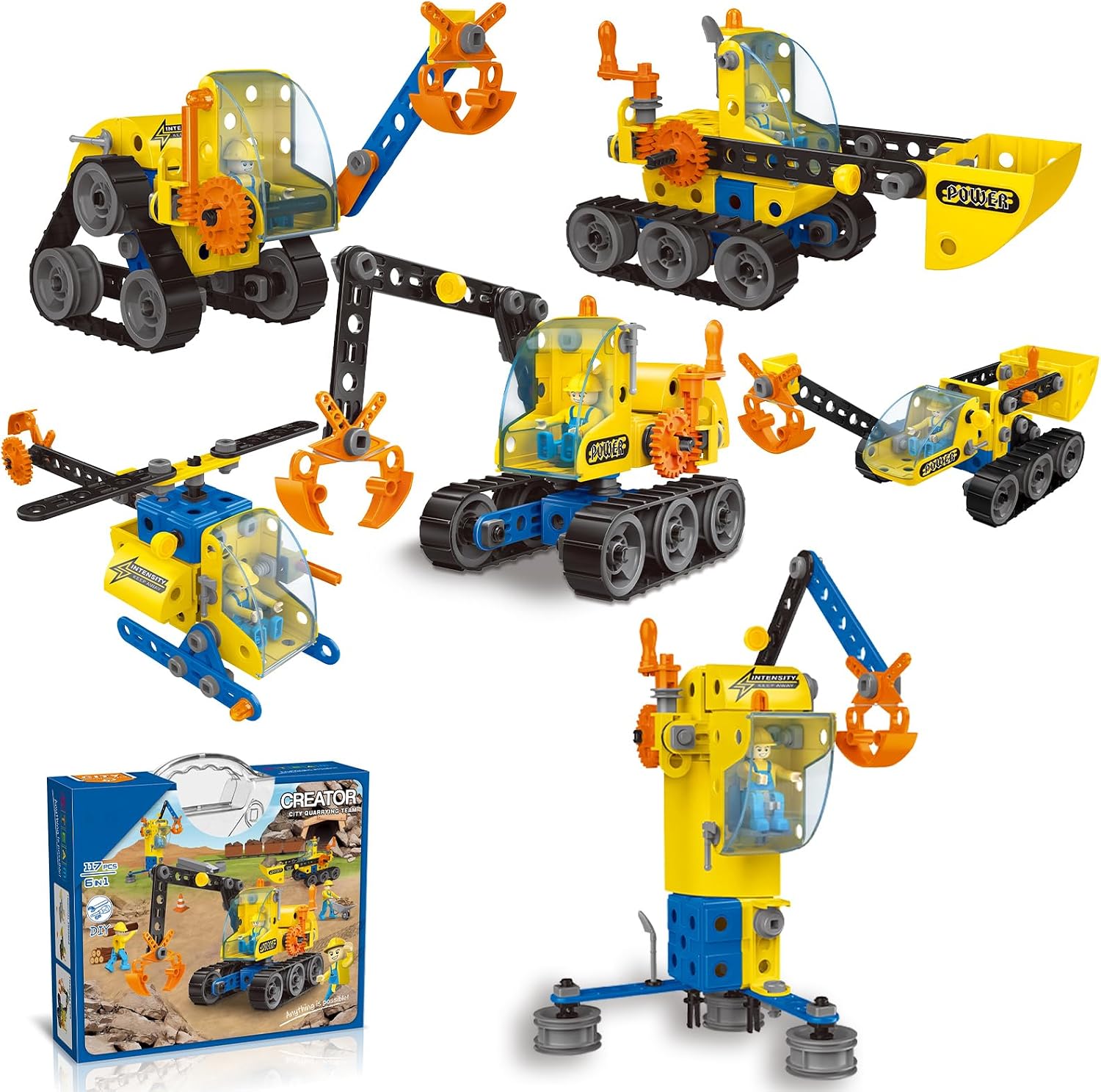 6 in 1 STEM Toys, Engineering Topic Contains 6 Models (Helicopter, Excavator, Bulldozer, etc.) DIY Assembly Disassembly Toys Engineering Building Sets Building Toys