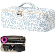 Hair Tool Travel Bag, Hair Dryer Case for Dyson Airwrap, Blue Flowers | Fits Shark Flexstyle, Double Compartments, Large Opening, Portable Handheld Design, Waterproof PU Travel Case for Women