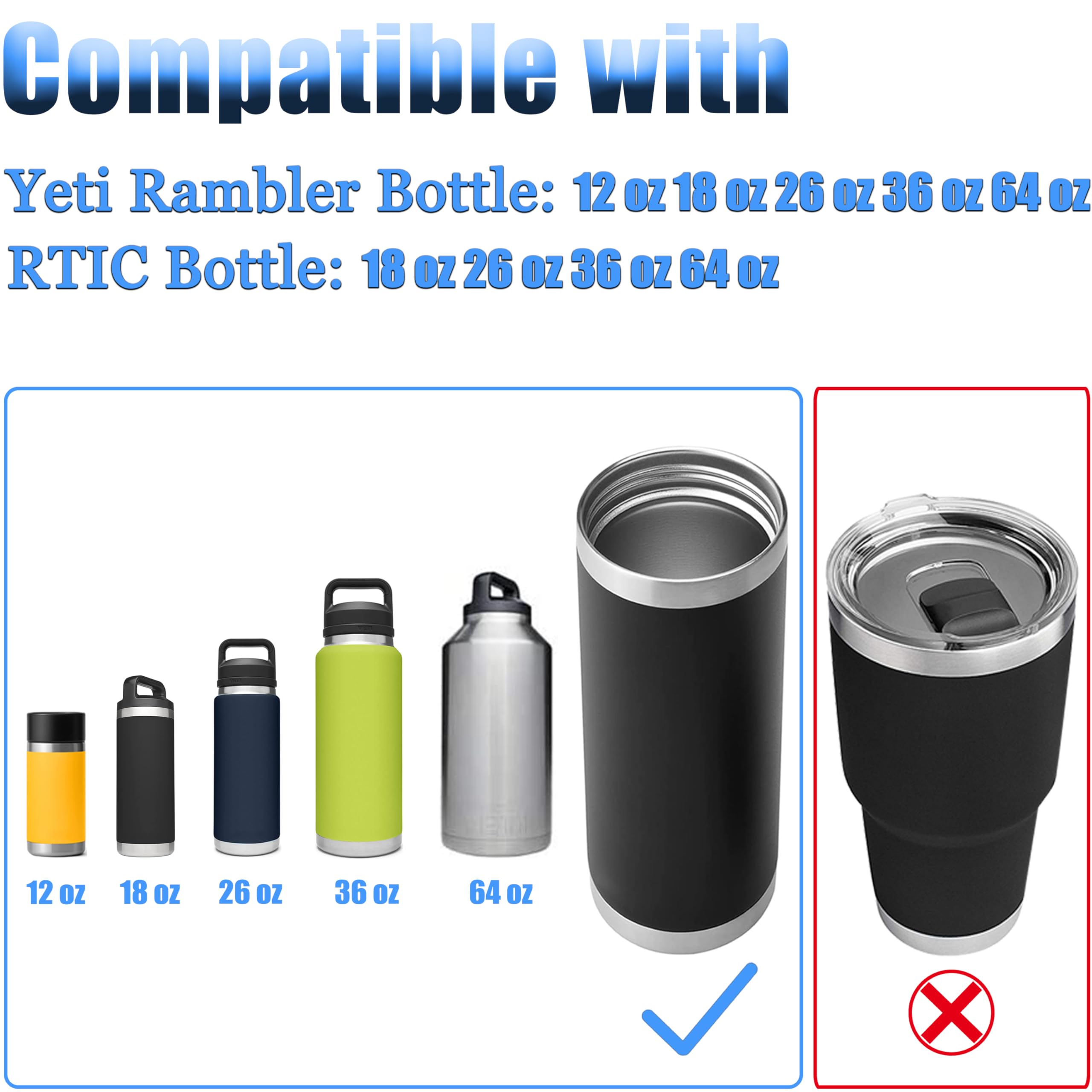Stronger Chug Cap for YETI Rambler Lid - 12 18 26 36 64 oz, Handmade Paracord Handle Spout Lid for YETI Rambler Top, Detachable Gasket & Handle