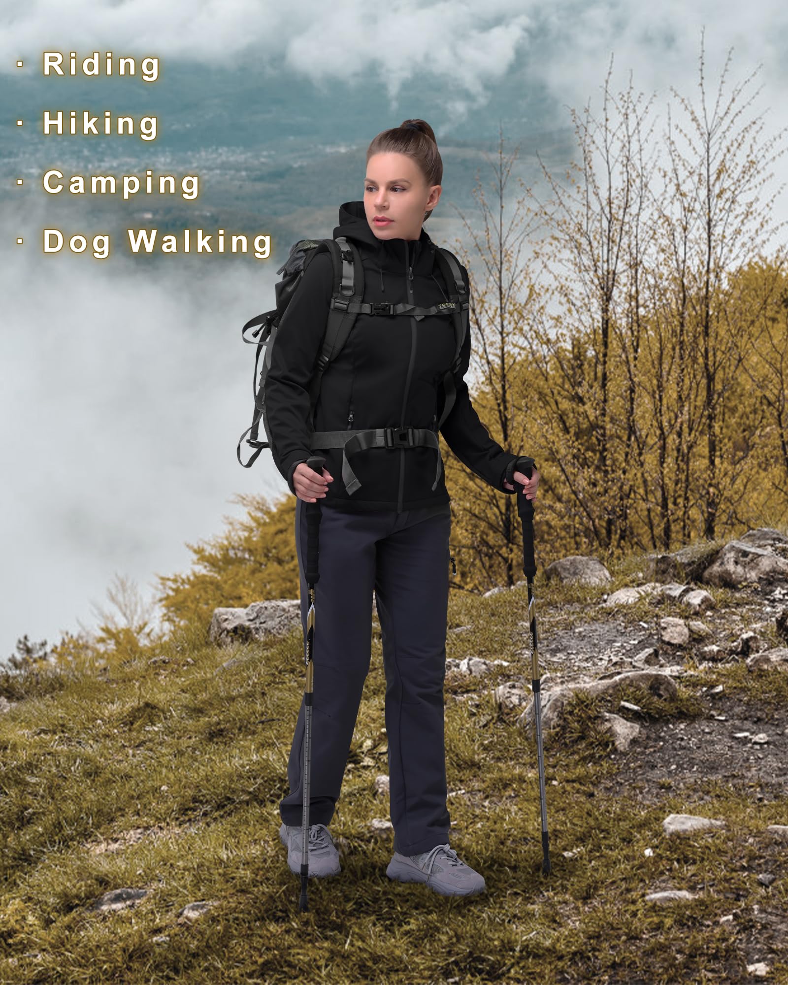 33,000ft Damen Softshelljacke Wasserdichte Winddichte Funktionsjacke Atmungsaktive Übergangsjacke Leichte Fahrradjacke mit Kapuze Windbreaker zum Laufen, Radfahren, Wandern