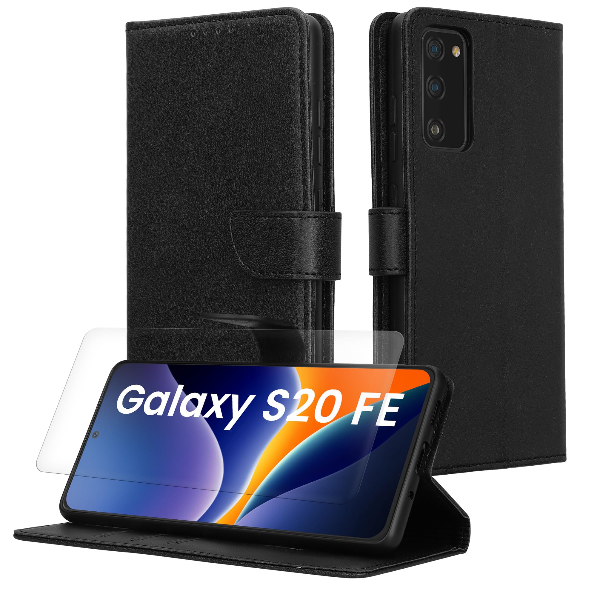 kwmobile Etui ze sztucznej skóry PU kompatybilne z Samsung Galaxy S20 FE – etui portfelowe z ochroną ekranu i RFID, czarne