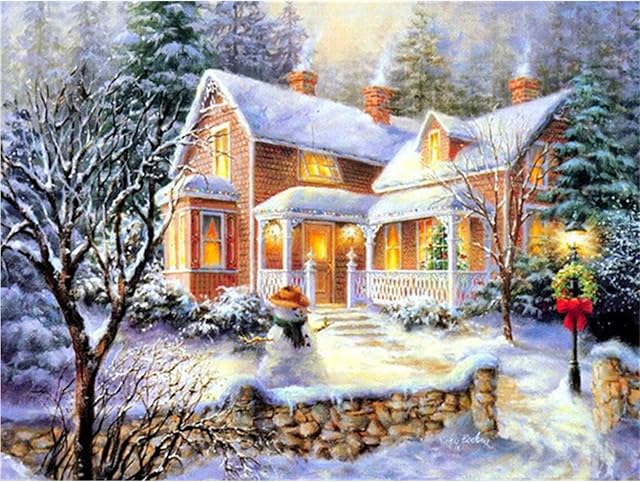 Huacan 5D Diamond Painting Kits for Adults Full Drill Winter Scenery DIY Square Crystal Beads Pictures Arts Craft for Home Wall Decor Christmas Gift 30x40cm