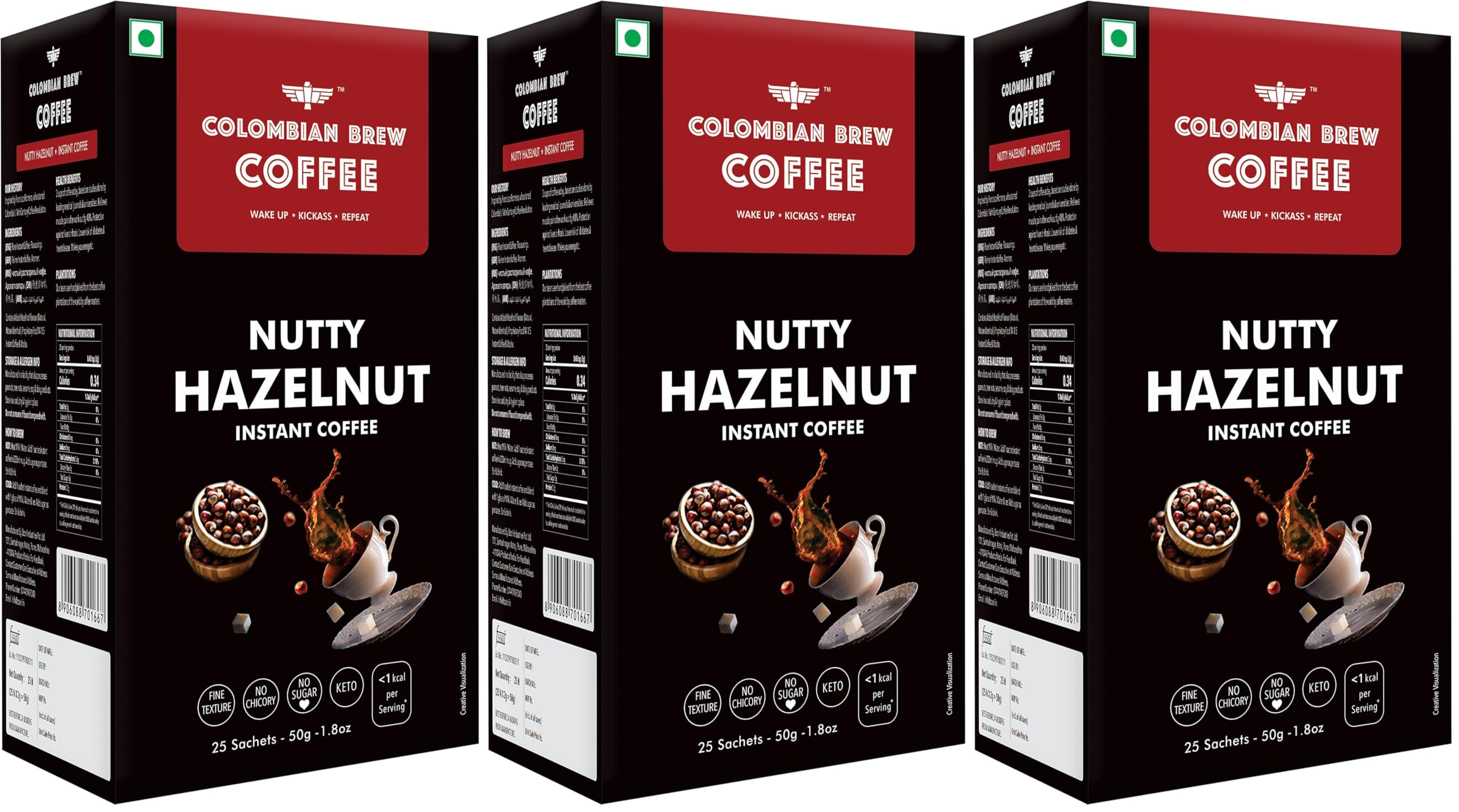 Colombian Brew Hazelnut Instant Coffee Powder, No Sugar Vegan, 50gm (Pack of 3)-picture-20