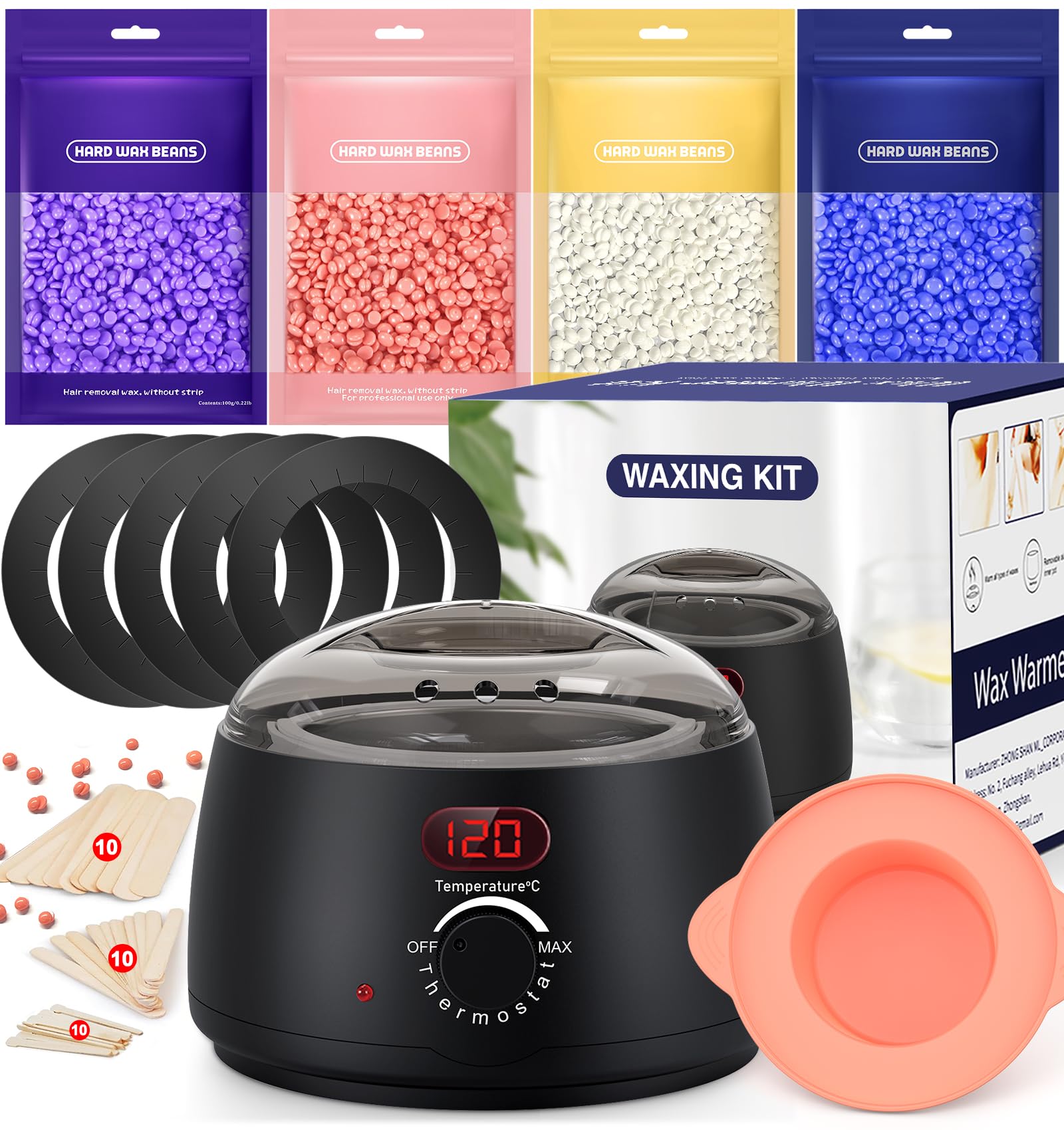 IFANZETECH Scaldacera Cera Brasiliana Kit, Scaldacera con Temperatura Display Digitale LCD, 400g Ceretta Brasiliana, 30 Spatole, 1 Pentola Silicio, Depilazione Per Uomo e Donna