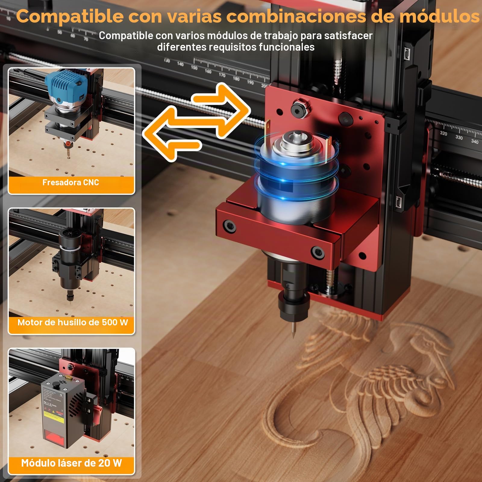 Twotrees Fresadora CNC TTC450 PRO, fresadora CNC de 3 ejes, fresadora CNC para madera y acrílico, 90% montada, rango de trabajo: 460 x 460 mm