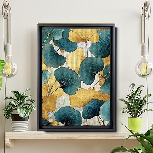 Miniatura 6 de Gold Turquoise Ginkgo Leaf Print, Captivating Plants Wall Art, Ginkgo Biloba Leaf Print Painting, Embrace the Serenity of Nature
