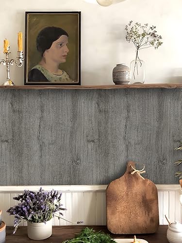 Miniatura 4 de Papel tapiz de madera de 17.7 x 78.7 pulgadas, papel tapiz de madera gris para despegar y pegar, papel tapiz de madera de madera de conacto, papel