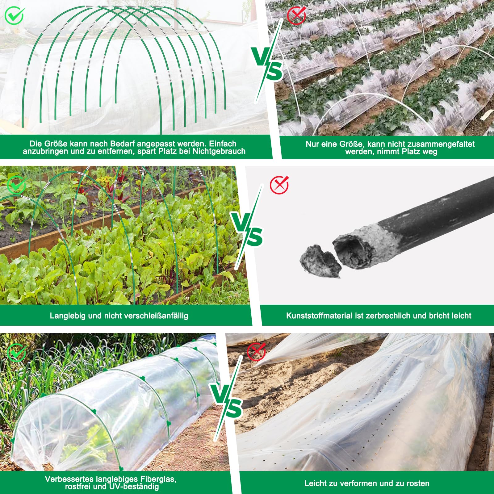 36 sztuk łuków tunelowych do roślin 43 cm, łuki tunelowe do tuneli foliowych, odporne na rdzę, włókno szklane, stabilne, trwałe, bez zginania, opony ogrodowe, do szklarni, do słupków ogrodowych