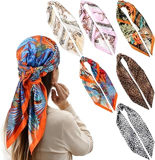 6 Pcs 35'' Large Square Head Scarf for Women Silk Like Lightweight Bandana Scarves