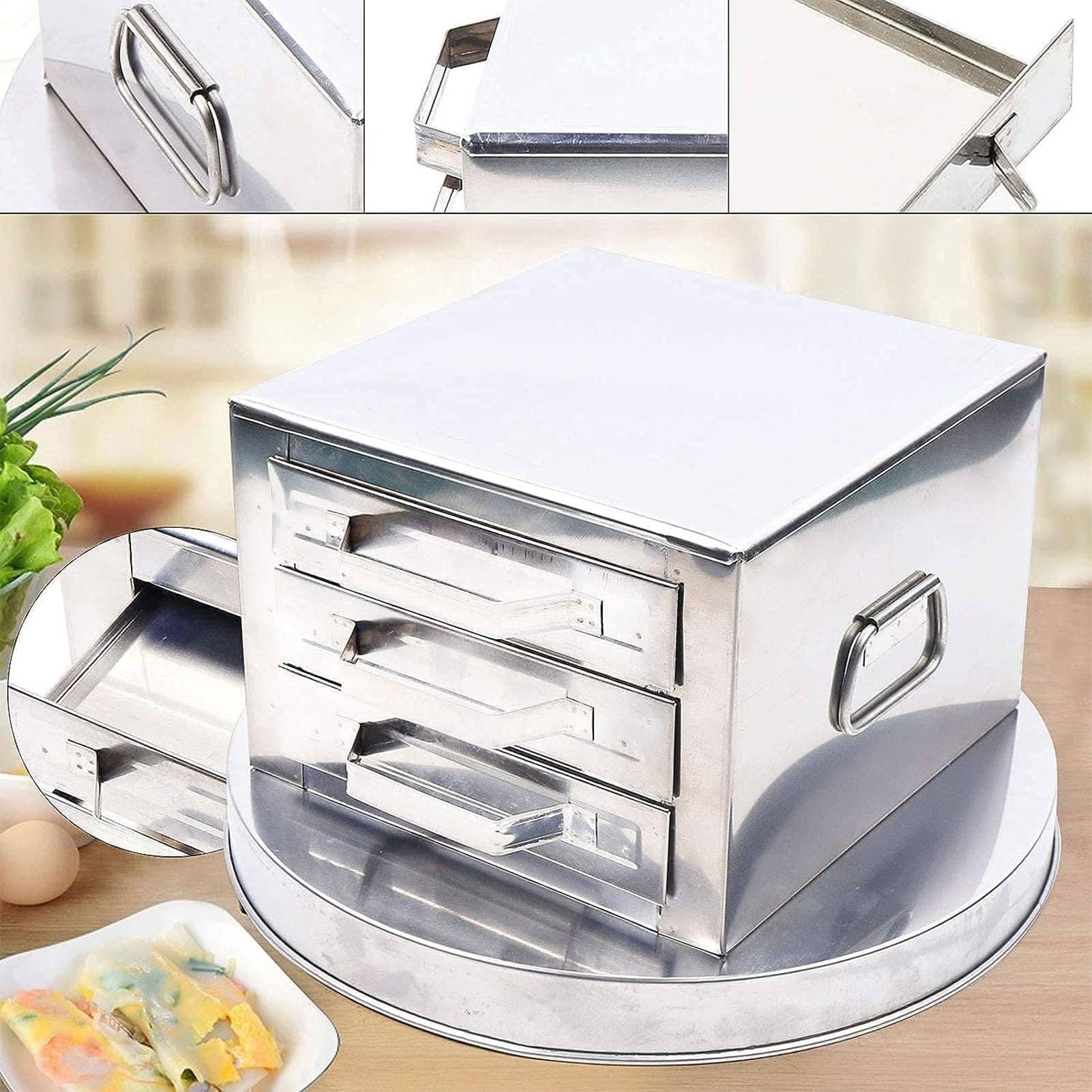 Macchina per la cottura a vapore dei rotoli di pasta di riso, macchina per rotoli di pasta di riso a 3 strati in acciaio inox, macchina per la cottura a vapore di alimenti domestici, cucina casalinga