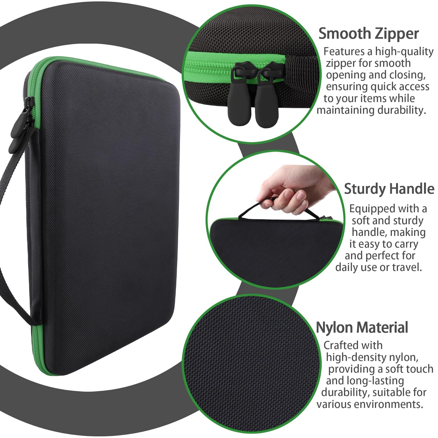 co2CREA Carrying Case Compatible with 8BitDo All-Button Arcade Controller (Black Case + Green Zipper)