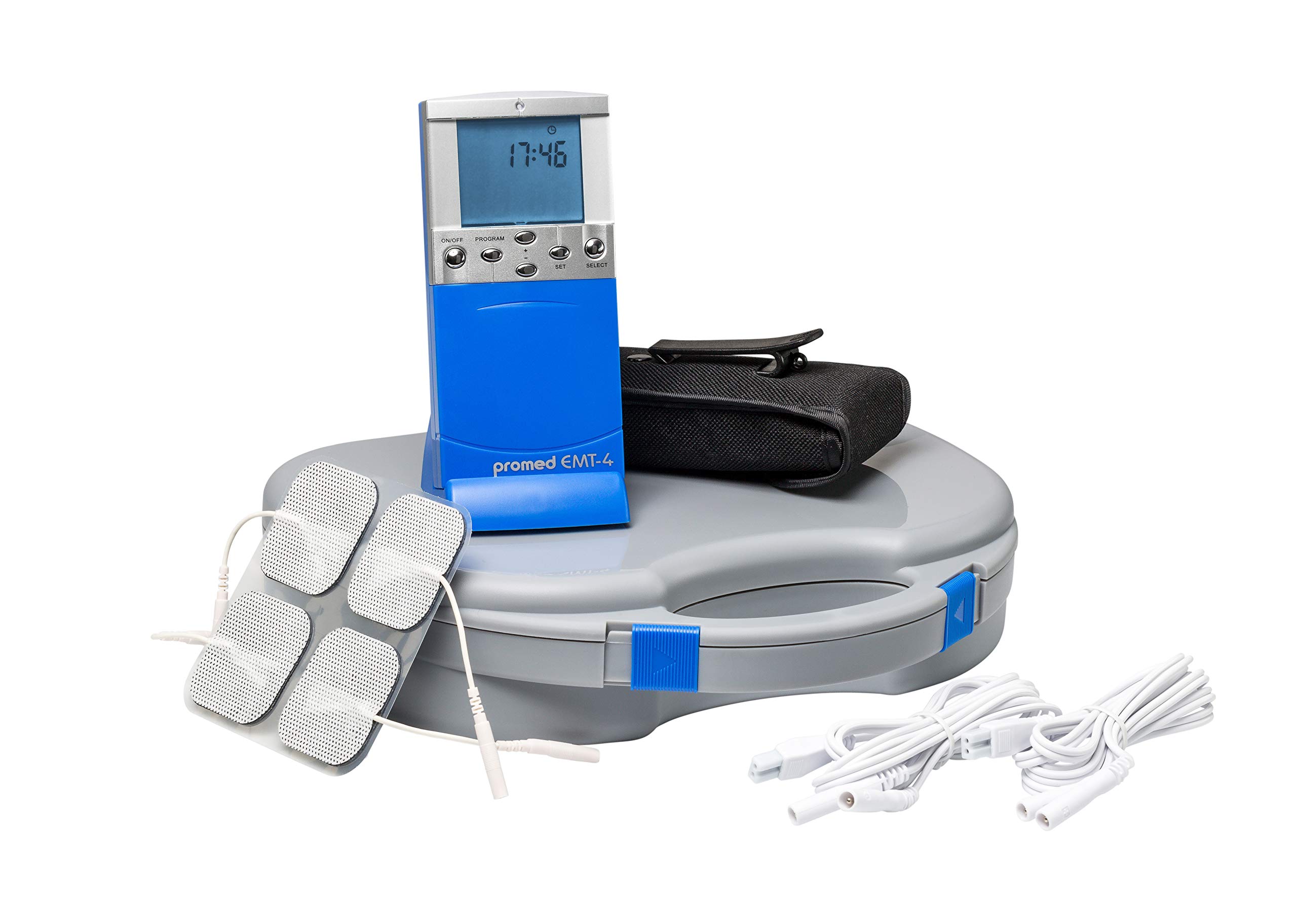 Promed EMT-4 Elettrostimolatore Muscolare Digitale Duo TENS e EMS - Aiuta a Alleviare il Dolore e Sostenere i Muscoli e la Circolazione Sanguigna - Facile da Usare, Compatto e Portatile - Con Custodia