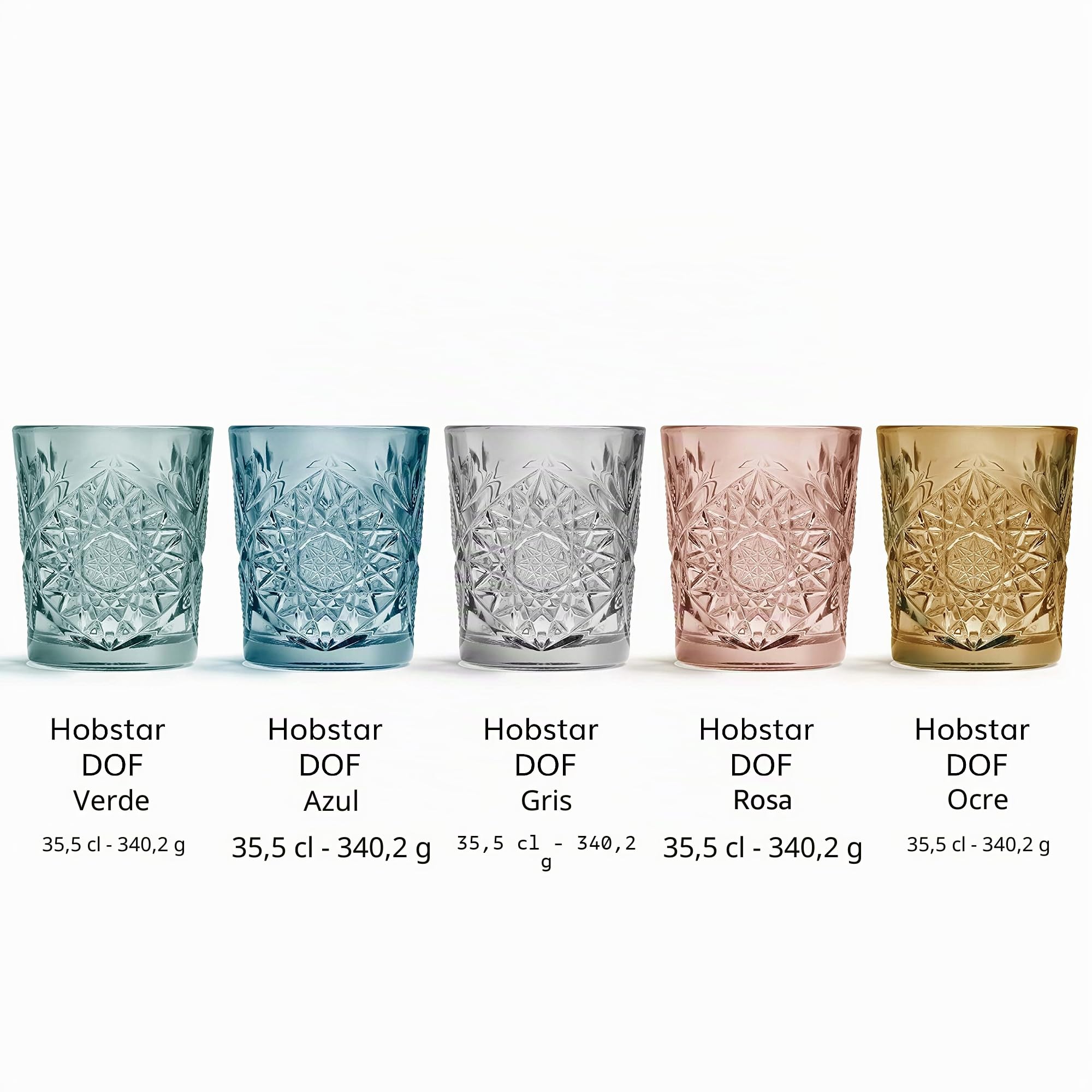 Libbey Vaso Hobstar Gris - 355 ml / 35,5 cl - 6 Unidades - Diseño Vintage - Apto Para el Lavavajillas