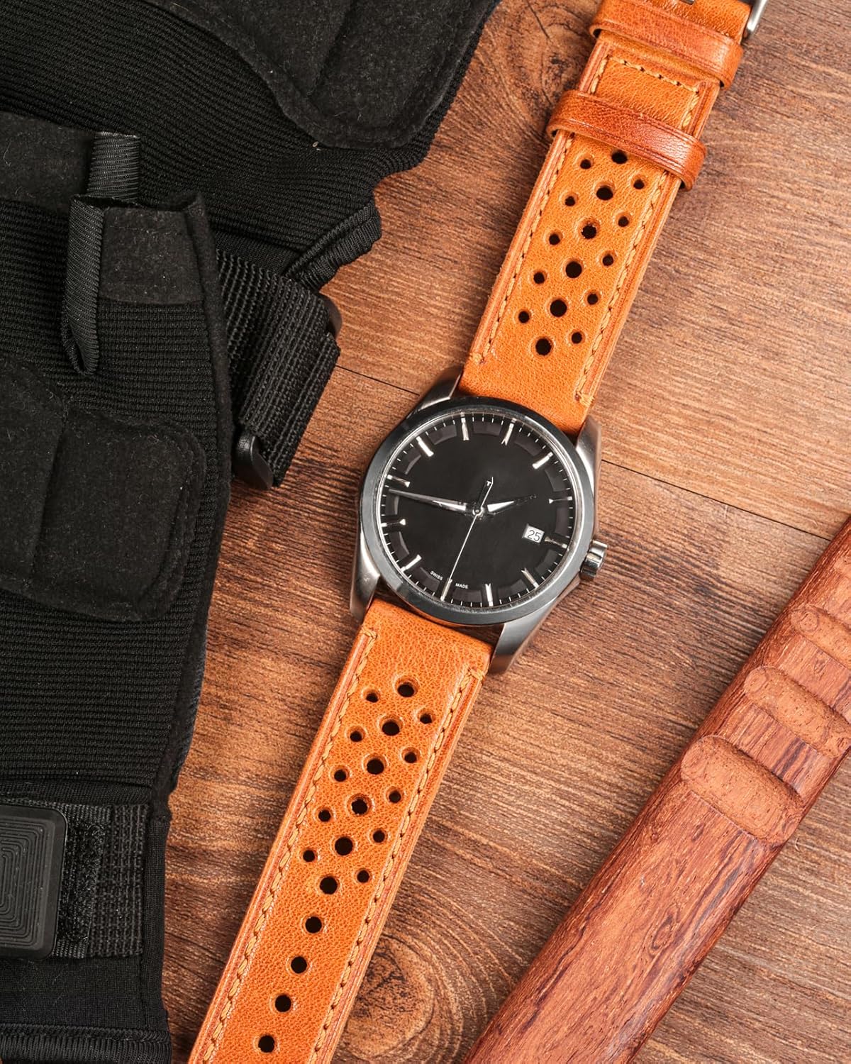 HEMSUT Genuine Perforated Leather Watch Band Quick Release Watch Strap for Vivoactive 3 / Vivoactive 4 / Vivoactive 5 / Vivoactive 6 - Stainless Steel Buckles-20mm 22mm