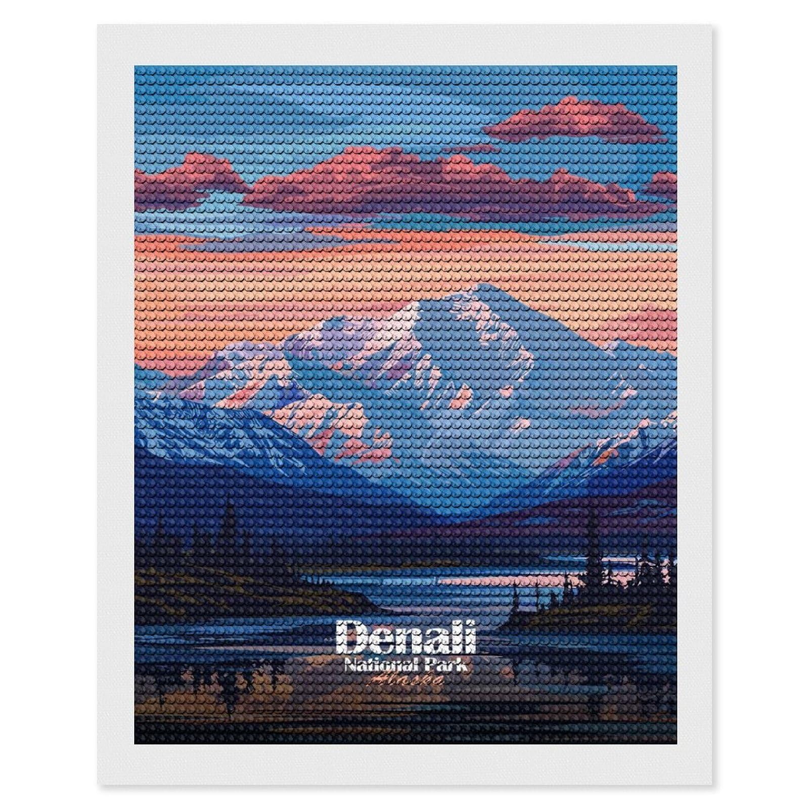 Junmoney Denali National Park Alaska Landscape DIY Diamond Art Canvas Kit 16"x20", for Teens, Finish and Display, Holiday Gift Idea, Vintage Style Decor