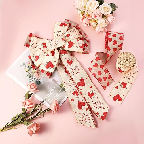 Miniatura 6 de Cinta para el día de San Valentín con alambre, cintas de tela de corazón de amor rojo, envoltura de regalos, manualidades, corona, lazo, boda,