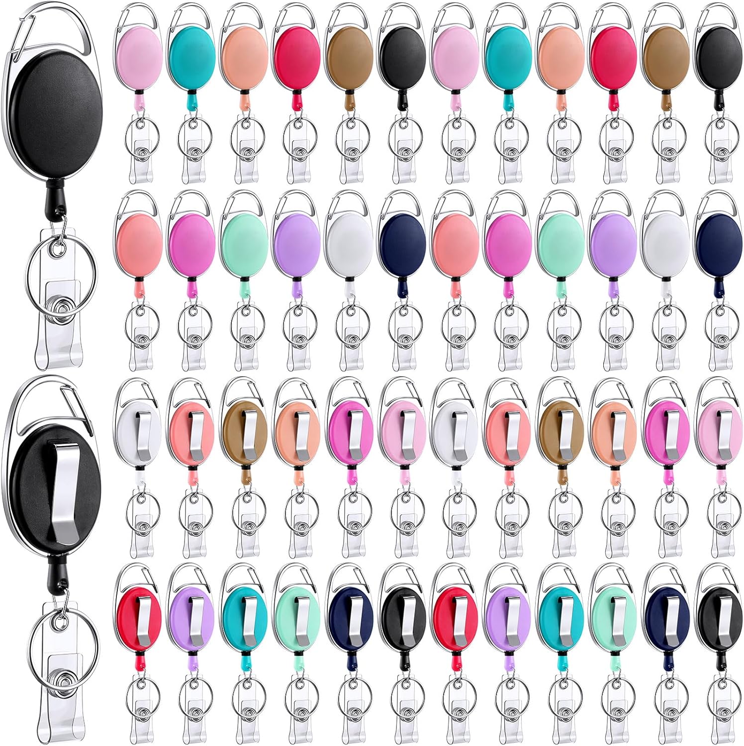 Laumoi Retractable ID Badge Holder Badge Reel with Belt Clip and Key Ring, Name ID Badge Clips Keychain for Office Worker Doctor Nurse Employee (80, Colorful)