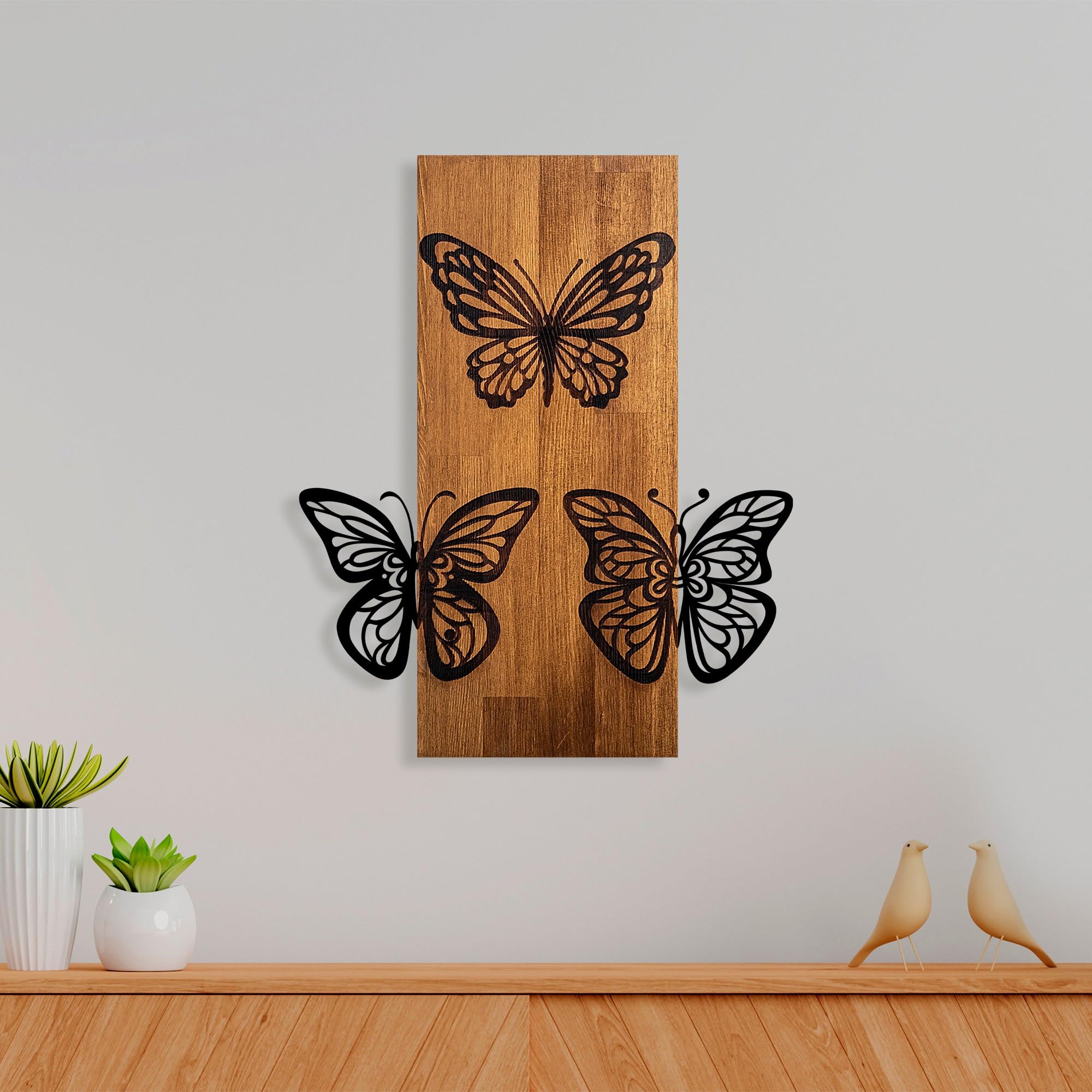 Elegant Decorative Wooden Wall Accessory, Walnut & Black, 47 x 58 cm, 100% Wooden (3 cm) & Metal (1.5 mm), Easy Wall-Mount Design for Stylish Decor