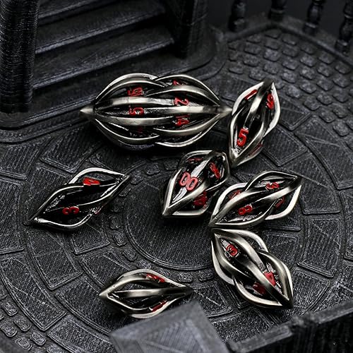 Miniatura 6 de DND - Juego de dados arcanum para Calabozos y Dragones, dados de metal hueco D y D, dados poliédricos para juegos de mesa (número rojo arcano)