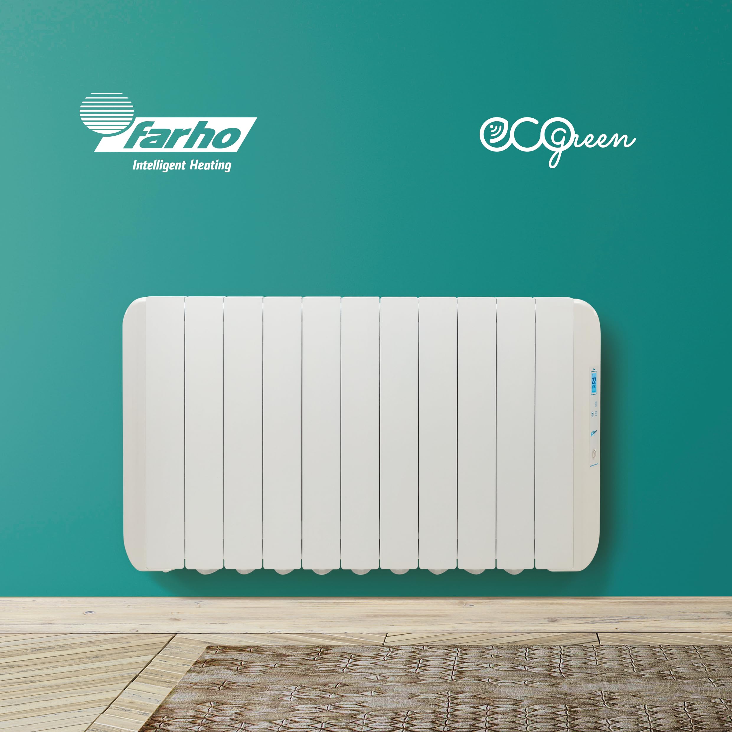 FARHO | Radiateur Électrique Eco Green WiFi 12100W | 11 Éléments | Émetteur Thermique à Inertie Fluide | Blanc | Faible Consommation Énergétique | Contrôle à Distance via Smartphone | Garantie 20 Ans