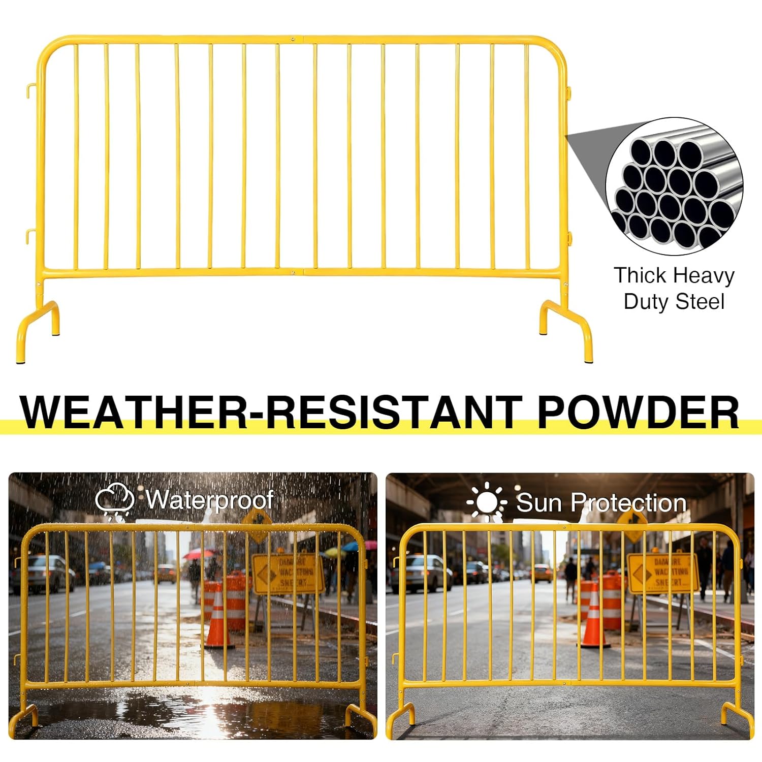 4 Pack Interlocking Steel Barricade, 5.5 ft. Heavy-Duty Metal Barricade with Removable Bridge Feet, Tool-Free Assembly, Rust-Proof Powder Coated, for Outdoor Event Crowd Control and Construction