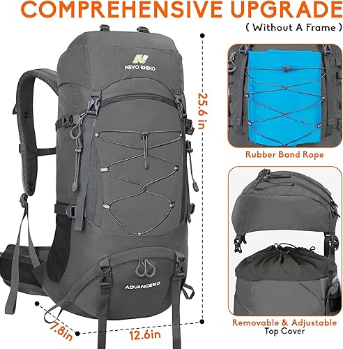 Miniatura 2 de Mochila de senderismo impermeable de 50 l60 l, mochila de camping con cubierta de lluvia, mochila de alto rendimiento para senderismo, viajes,