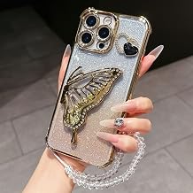 Ymyhyuxi Four Corner Anti Fall Soft Cases for Samsung Galaxy Note 10 Plus Case Glitter Bling Cover Phone Covers Butterfly Bracket with Lanyard Gold