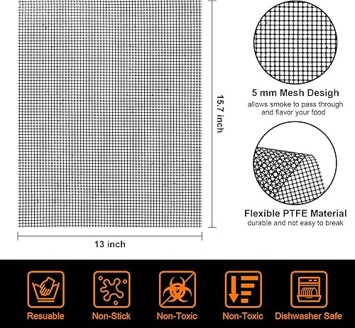 Miniatura 2 de Juego de 5 alfombrillas de malla para parrilla, accesorios reutilizables antiadherentes para verduras, pescado, parrilla, hojas para ahumar al aire