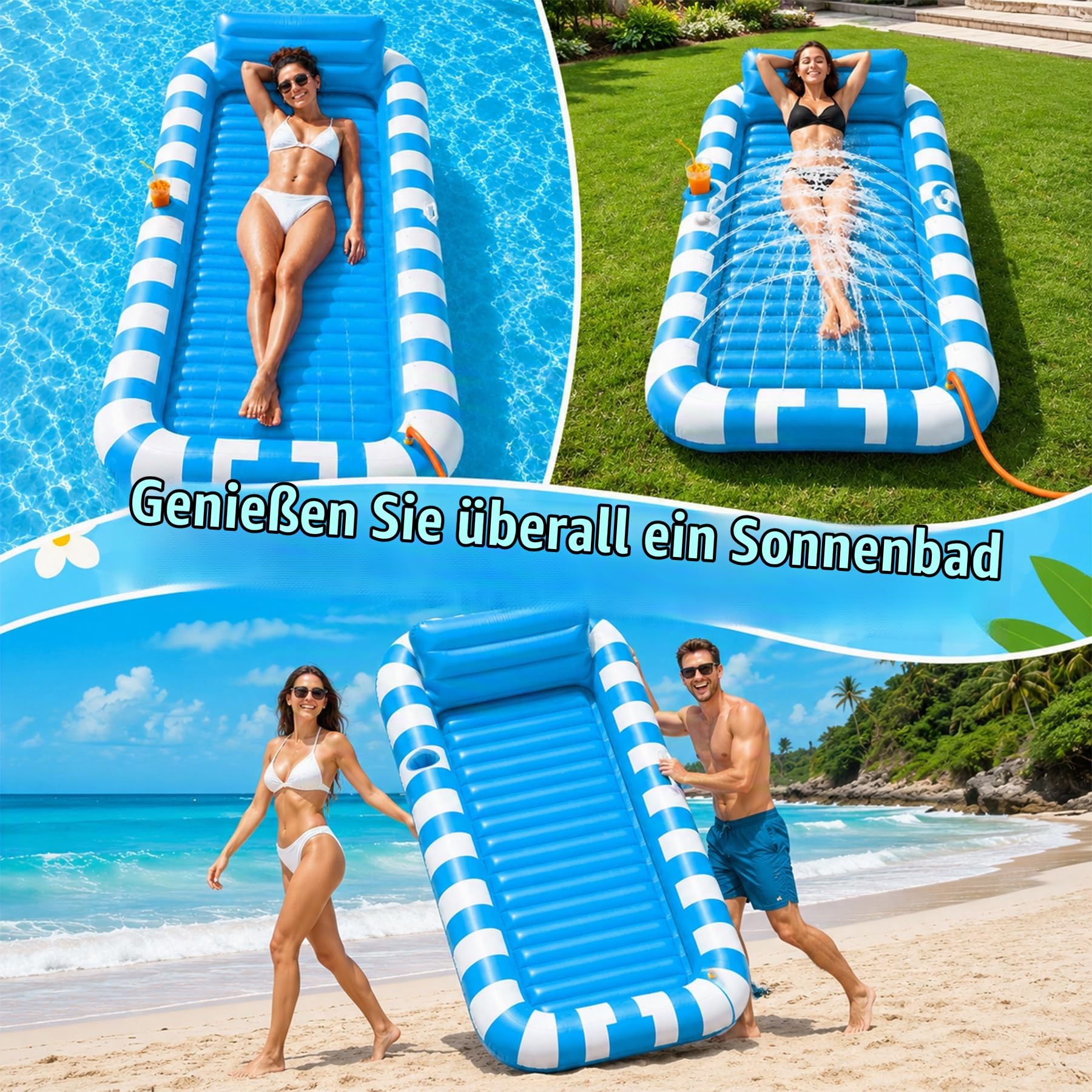 200x125CM Luftmatratze Wasser,Luftmatratze Pool Erwachsene,Pool Sofa Outdoor Aufblasbar,Luftmatratze Mit Wasser mit Eingebautem Sprinkler für Hinterhof,Pools,Strand,Sommer,Wasserparty