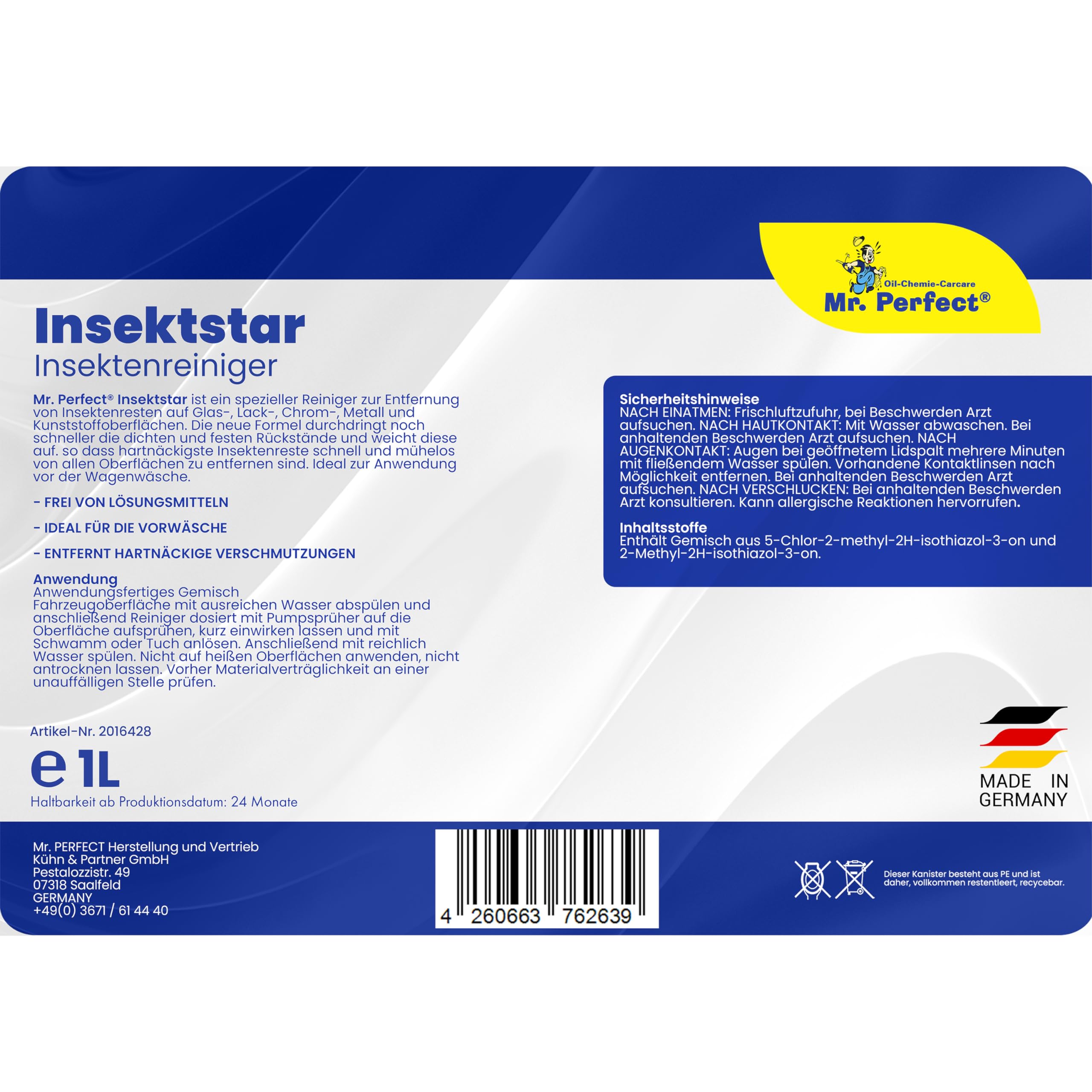 Mr. Perfect® Professioneller Insektenentferner Auto - 6x1L I Auto & Motorrad Insektenentferner - Geeignet für Lack, Glas, Kunststoff & Chrom I Lackschonender Insektenreiniger, Vorreiniger