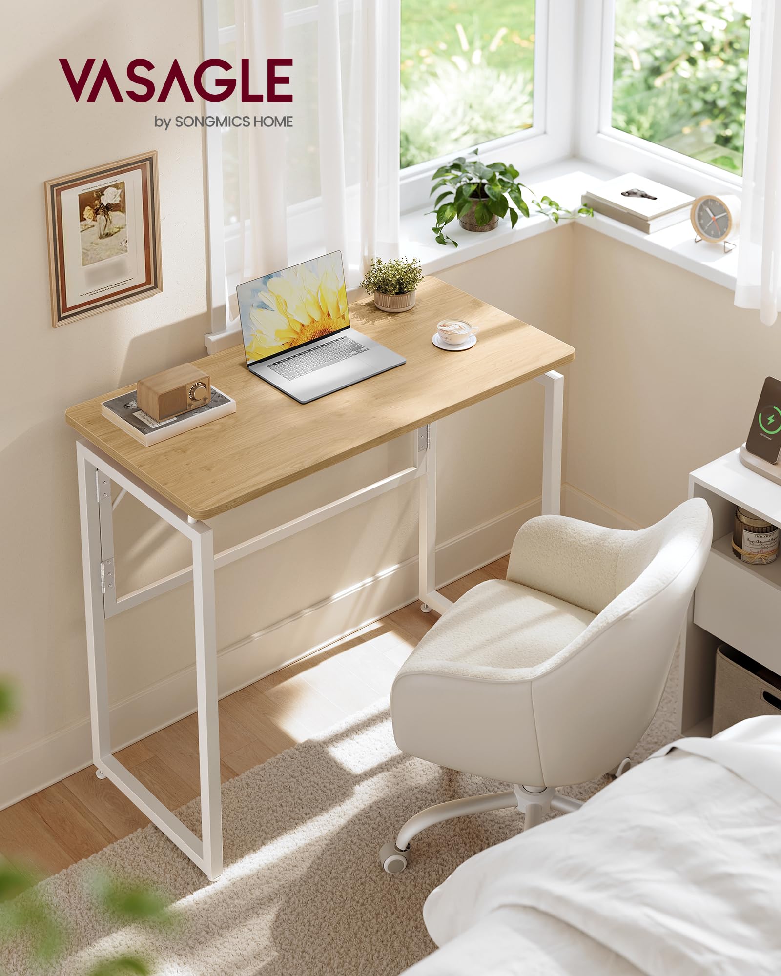 VASAGLE Table Pliante Bureau Pliable 80 x 40 cm Chêne Naturel