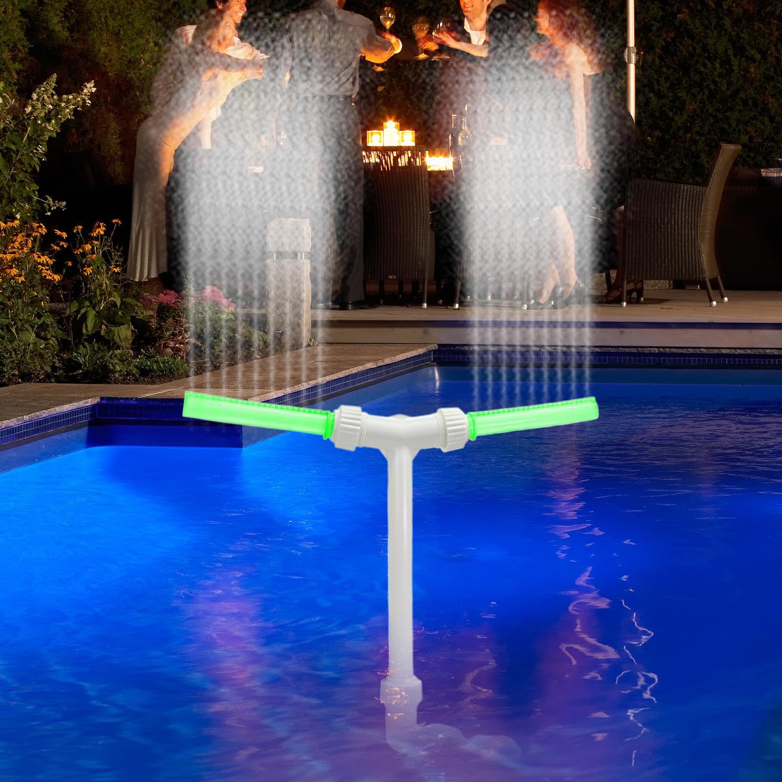 Fuente de Agua para Piscinas | Aspersor de Piscina | Fuente con Brillo Nocturno Boquilla Doble Altura Ajustable para Relajación SPA Estanque Jardín