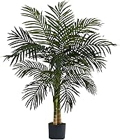 Nearly Natural 4ft Golden Cane Palm Artificial Tree - Realistic Double Trunk Faux Palm, Maintenance-Free Tropical Indoor Decor for Living Room