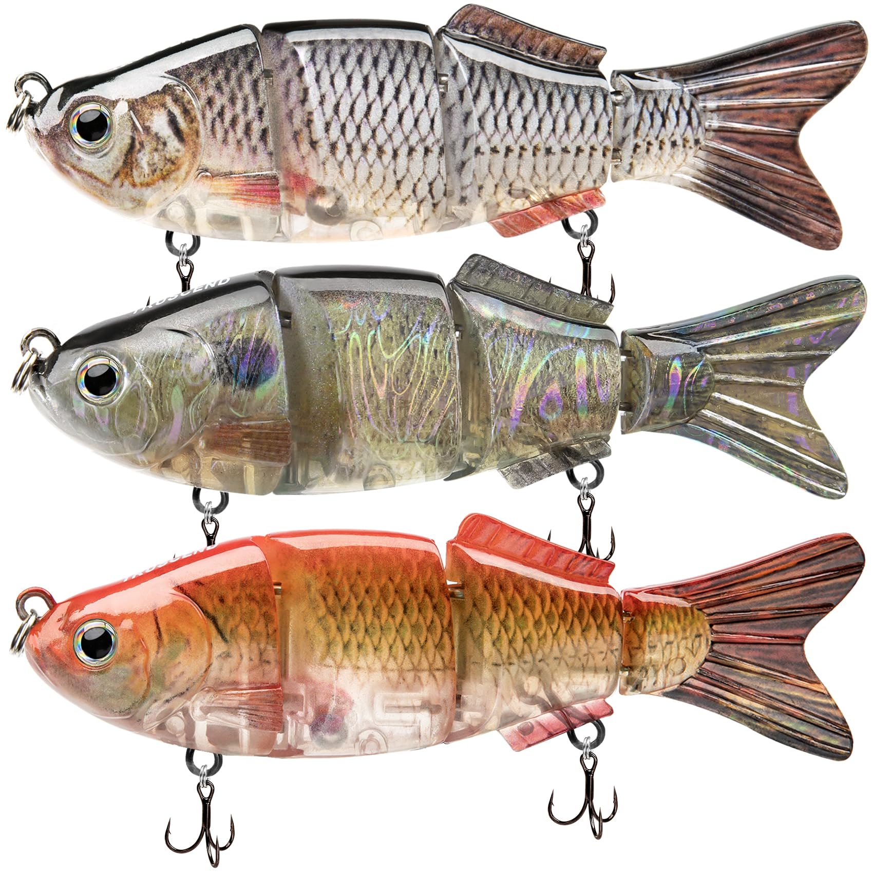 TRUSCEND Easy Catch Swimmax, Magic Noisy Turbulent Wiggling and Vibrating Actions for More Bites Segmented Swimbait Jointed by Strongest Fiber, Lifelike Fishing Lures for Family Fishing D2-3.5in-0.5oz